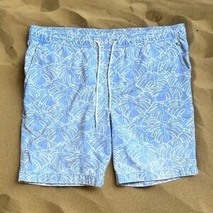 Cremieux Tropical Shorts Mens Blue White tropical Palm Leaf Size 36
